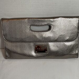 Nine West Metallic Silver Snake Print Clutch